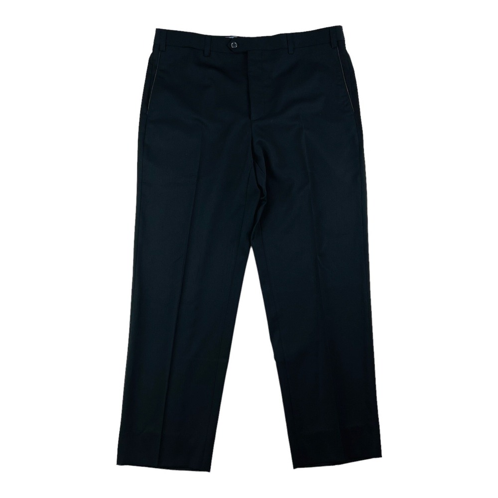 Sartore Black Flat Front Vitale Barberis Wool Suede Accent Dress Pants 36X29 +2"